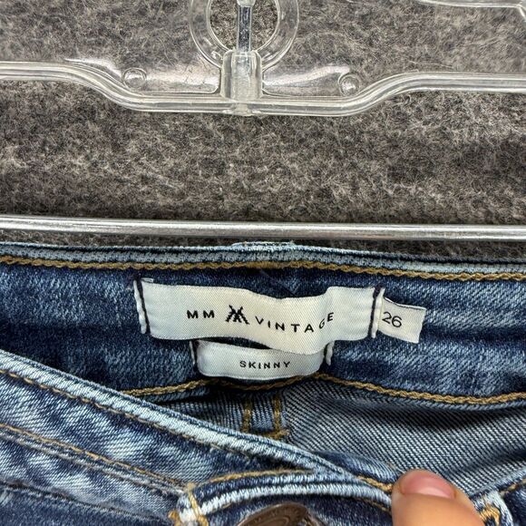 MM Vintage Jeans Women 26 Plus Blue Denim Medium Wash Mid Rise Skinny Pockets - Picture 4 of 8